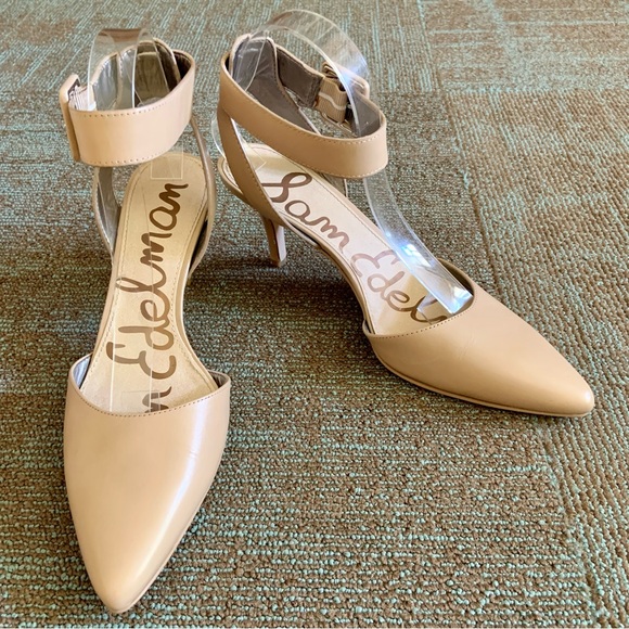 Sam Edelman Shoes - Sam Edelman Beige Okala Ankle Strap Pointed Toe Dress Pumps Heels, size 8 EU 39